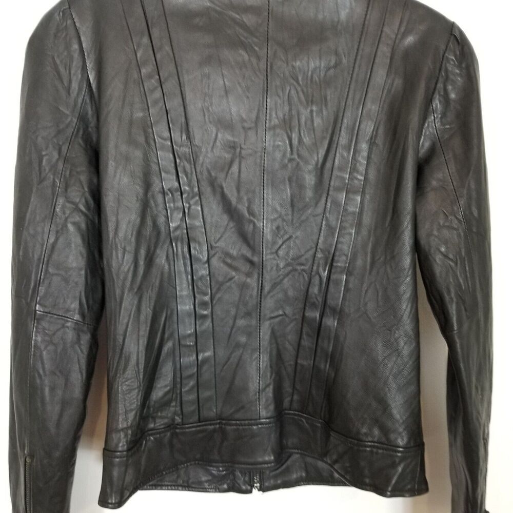 Guess Women 100% Leather Ruffle Front Jacket Sz XS Black Zip Up Short Y2K - Picture 6 of 10